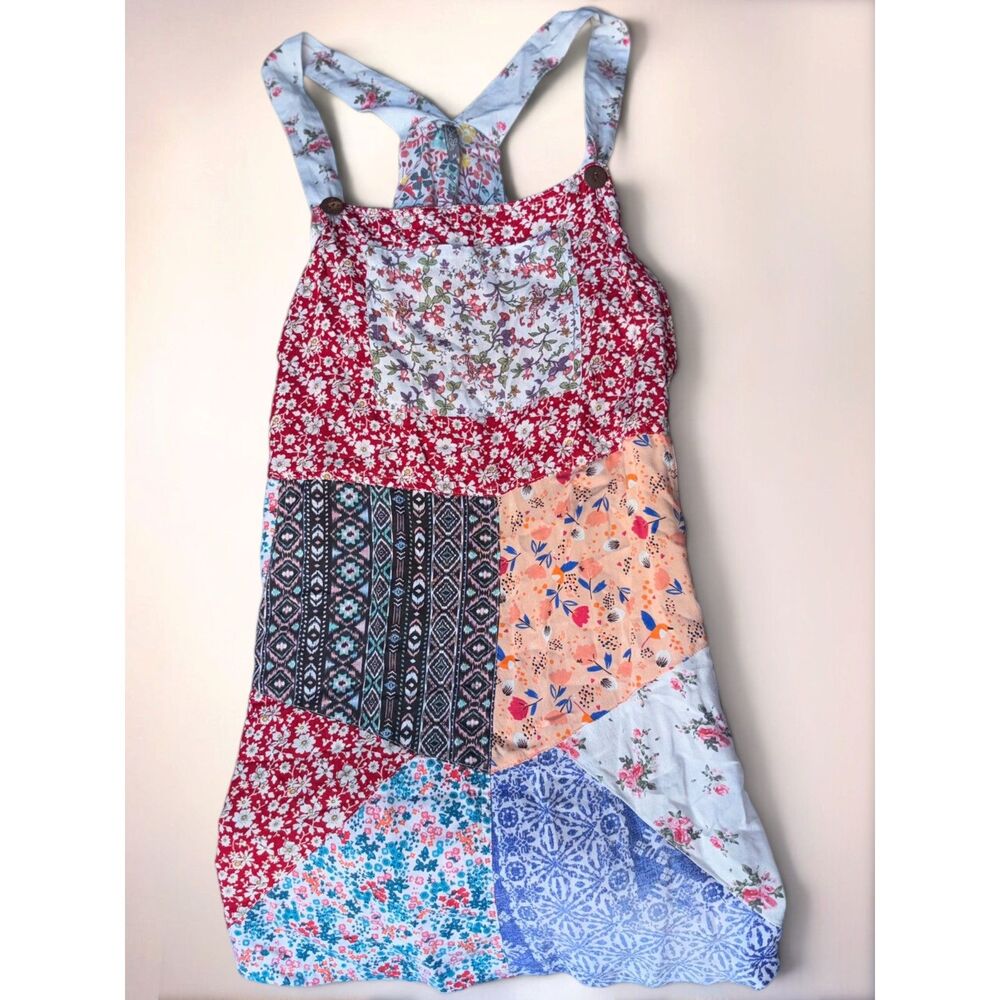Blue Sky Floral Patchwork Overall Dress Size M